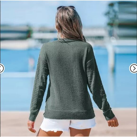 CUPSHE Women's Breezy Cable Knit V-Neck Sweater NEW - Sz S - Picture 2 of 4